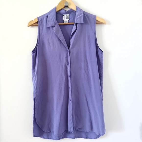 100% silk Vintage sleeveless blouse with collar and side slits (size small) - Picture 1 of 2